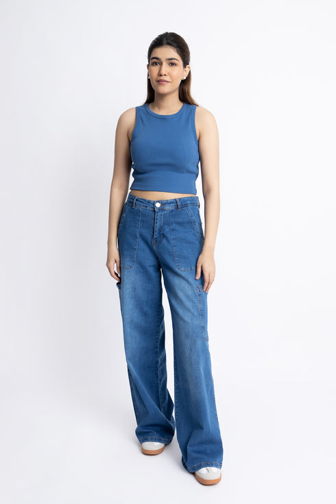 Blue Cropped Tank Top